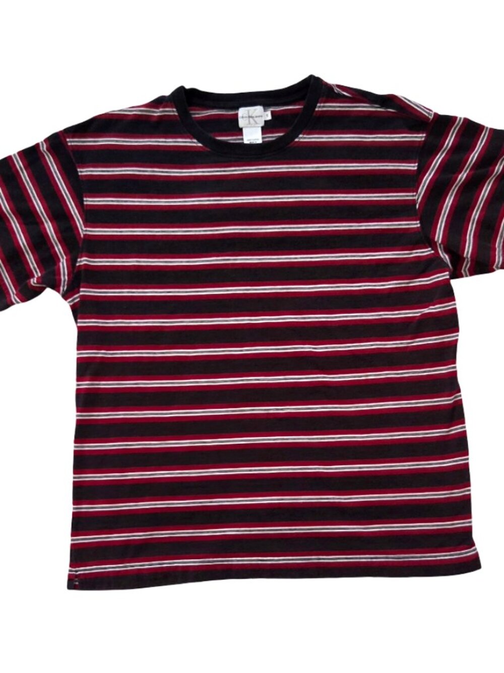 Vintage Calvin Klein Jeans Shirt Mens S Red Black Striped Cotton Y2K 90s Indie